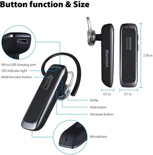 Vista 7 de Auricular Bluetooth, manos libres, auricular Bluetooth inalámbrico con 18 horas de reproducción y micrófono con cancelación de ruido para iPhone