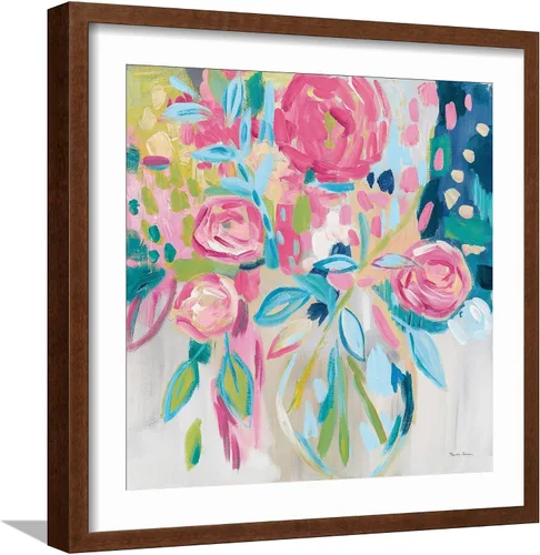 Vista 11 de ART.COM Farida Zaman - Lienzo enmarcado para pared, diseño floral rosa de verano, decoración botánica, 16 x 16 pulgadas, marco negro con paspartú