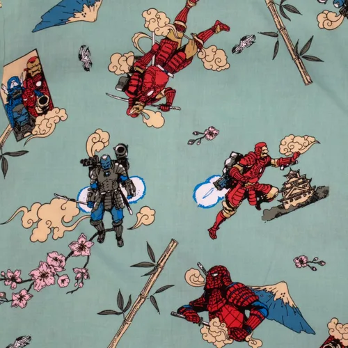 Vista 3 de Marvel Camisa tejida con temática samurái de cómics, camisa unisex con botones de Iron Man Spiderman Deadpool