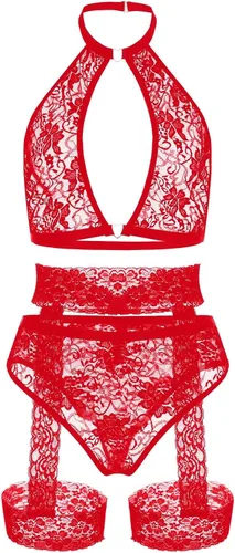 Vista 6 de RHWHOGLL Lencería sexy para mujer para el sexo travieso sujetador de malla de encaje de cintura alta bikini tanga tanga ropa interior Babydoll Body