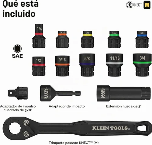 Vista 2 de Klein Tools 65400 KNECT Juego de 15 piezas de pasadores de enchufe, juego de enchufes de impacto SAE con estuche MODbox, enchufes, puntas