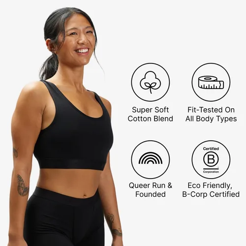 Vista 2 de TomboyX Essentials - Brasier suave para mujer, mezcla de algodón, cobertura completa, sin varillas, de bajo impacto con cuello redondo y sin relleno