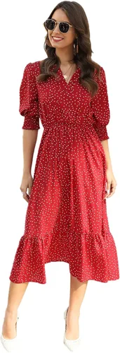 Vista 4 de Floerns Vestido de mujer con cuello en V y manga abombada dobladillo con volantes
