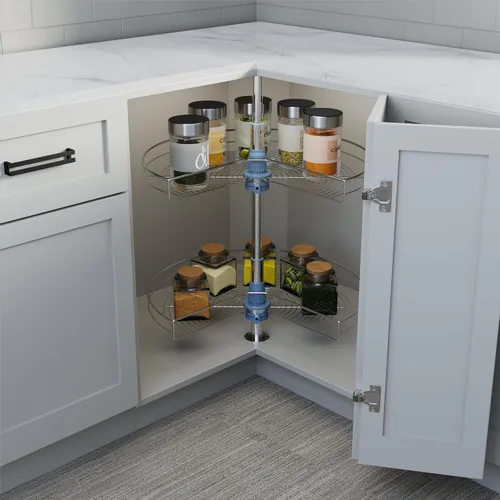 Vista 3 de Dowell Base gabinete con forma de riñón de diámetro 24 270° Lazy Susan, 2 estantes, base de cocina organizador de gabinete de esquina