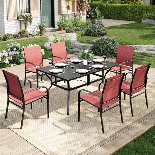 Vista 40 de MIXPATIO - Juego de comedor de patio de 5 piezas, mesa cuadrada de metal de 37 pulgadas, 4 sillas de textileno