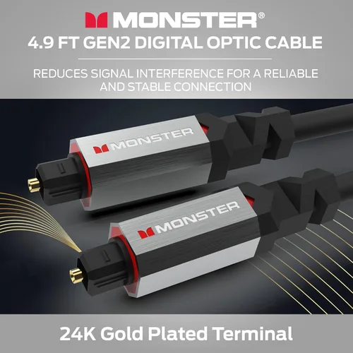Vista 2 de Monster Gen2 Essentials - Cable de audio óptico digital (Toslink, SPDIF), cable de fibra óptica para TV, barra de sonido y sistema de cine en casa