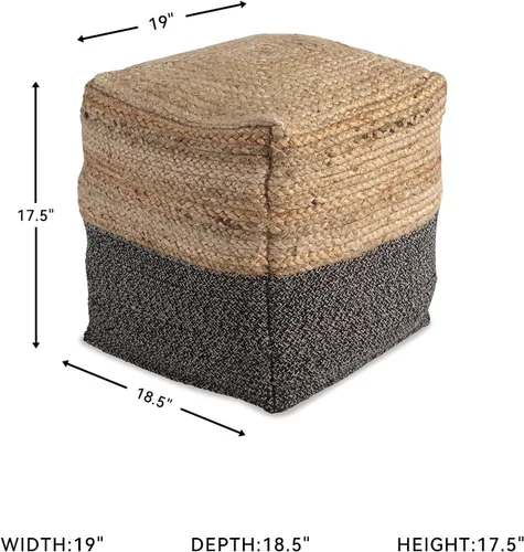 Vista 3 de Signature Design by Ashley Sweed Valley Farmhouse - Puf trenzado de yute, 17.5 x 20.25 pulgadas, natural y negro