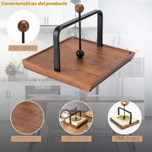 Vista 7 de ALLCENER Servilletero de madera para mesa, decoración rústica de cocina para mostrador, servilletero plano de cóctel con brazo y asa ponderados