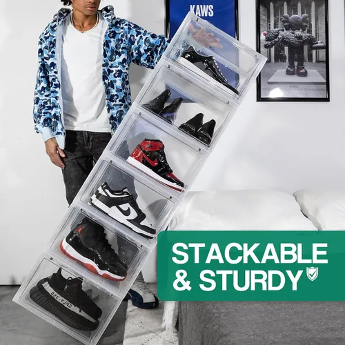 Vista 6 de Ollie Cajas de almacenamiento de zapatos XL, organizador plegable y apilable de almacenamiento de zapatos, caja de almacenamiento grande de plástico