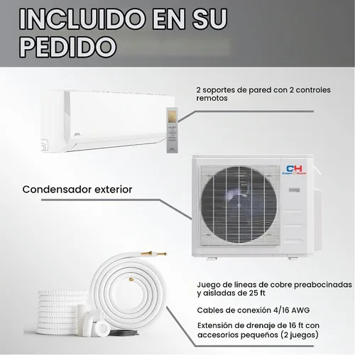 Vista 6 de Cooper & Hunter Mini bomba de calor y aire acondicionado dividido de 2 zonas sin conductos de 18,000 BTU - Soportes de pared de 6K+6K BTU - Sistema