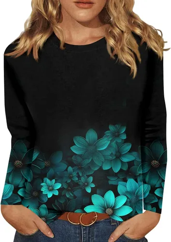 Vista 16 de Camisetas de manga larga para mujer, blusas elegantes y casuales con cuello redondo para mujer #00-Beige