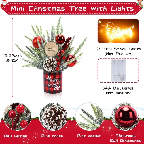 Vista 2 de GTIDEA 1 Pcs Christmas Centerpieces Mini Tree with LED Lights for Tables