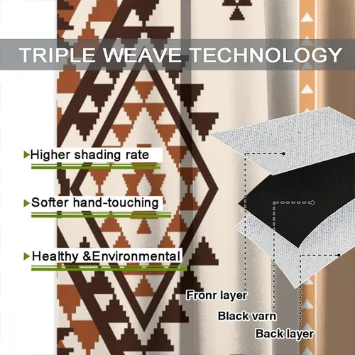 Vista 78 de Cortinas con patrón geométrico tribal, estilo suroeste, azteca, rústico, occidental, nativo americano, opacas, con bolsillo para barra, decoración