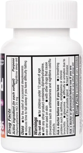 Vista 4 de Ayuda para dormir HealthA2Z, difenhidramina HCl 25 mg, cápsulas blandas, ayuda a un sueño profundo y reparador, no crea hábito (96 cápsulas blandas)