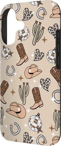 Vista 2 de Cowboy Hat & Boot & Disco Ball Pattern Brown Cowgirl Case for iPhone 17