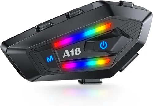 Vista 9 de Auriculares de Casco de Motocicleta Bluetooth con Cancelación de Ruido, Altavoces Inalámbricos para Casco con Luz LED de 4 Colores, Batería