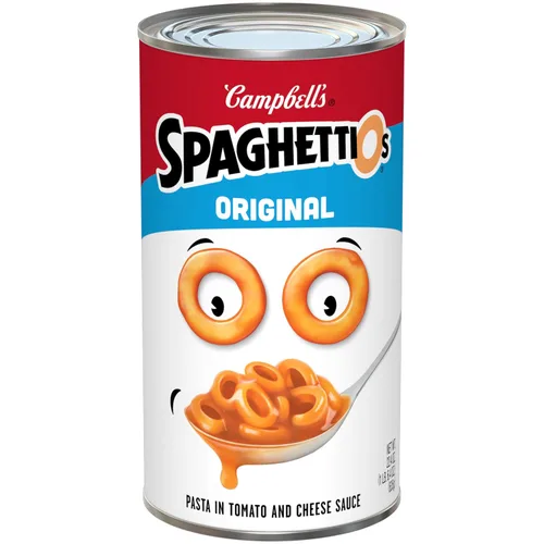 Vista 45 de SpaghettiOs Pasta enlatada con albóndigas A to Z's, lata de 15.6 onzas