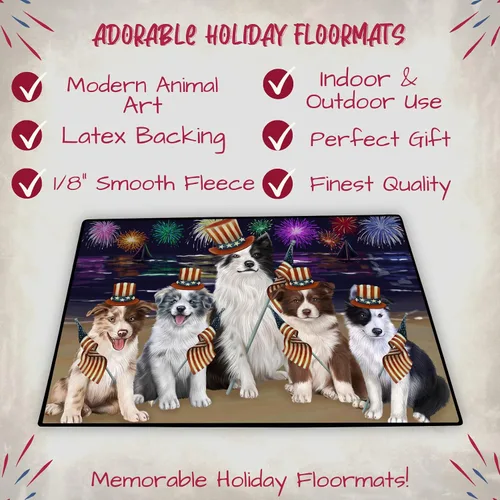 Vista 2 de Doggie of the Day Border Collie Dogs Floor Mat - 4th of July Independence Day - Best Dog Doormat - Protector Decor - Unique Portrait Art - Premium