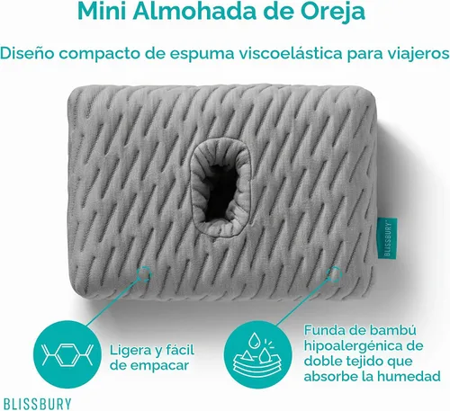 Vista 9 de BLISSBURY Mini Almohada para Oreja Almohada para Perforación de Oreja para Dormir de Lado Almohada CNH Amigable para Viajes con Agujero para Gris