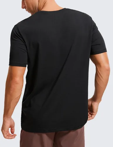 Vista 2 de CRZ YOGA Camiseta de manga corta de algodón y poliéster para hombre, ajuste clásico, informal, para entrenamiento, suave, de primera calidad