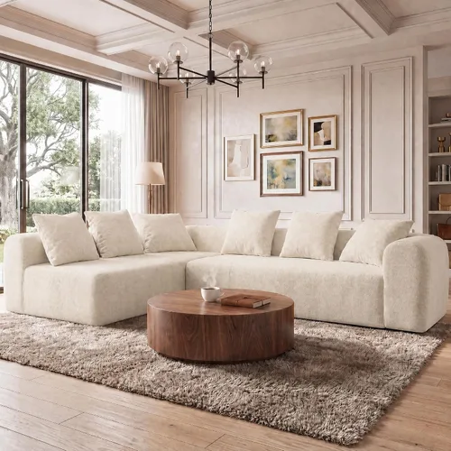 Vista 51 de Claiks Sofá modular deshuesado de 123 pulgadas, sofá en forma de L para sala de estar, sofá moderno de asiento profundo de 3 plazas, tela de Gris