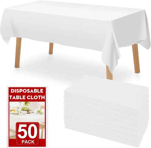 Vista 14 de RowinsyDD Paquete de 30 manteles de plástico negro desechables, 54 x 108 pulgadas, manteles de plástico para mesas rectangulares, mantel desechable