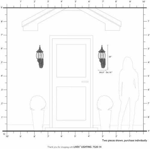 Vista 9 de Livex Lighting 7520-04 - Farol de pared para exteriores con pantallas de vidrio biselado transparente, negro, 21 x 7 x 21 pulgadas