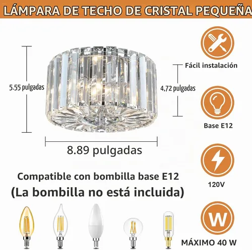 Vista 3 de Lámpara de techo de cristal cromado de 2 luces, montaje empotrado Cromo-Flush