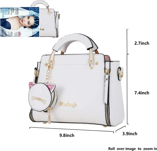 Vista 4 de Qiayime Bolso de mano de moda para mujer, bolso cruzado de lujo de cuero sintético, bolso de mensajero para hombro, bolso de mano para gato