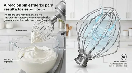 Vista 3 de Accesorio de batidor de 6 alambres compatible con batidora de pie KitchenAid de cabezal inclinable, reemplaza K45WW, acero inoxidable, batidor