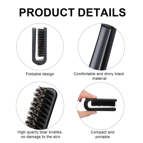 Vista 4 de 2 piezas de cepillo plegable de viaje con cerdas de jabalí, bolsillo plegable, rango antiestático, mini herramienta de peinado para barba y cabello