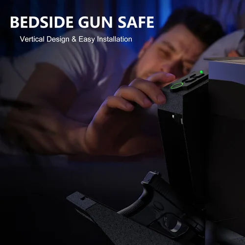 Vista 2 de HOLEWOR Caja fuerte para armas, caja fuerte biométrica para pistola desplegable para pistola, caja fuerte montada para pistola con huella digital