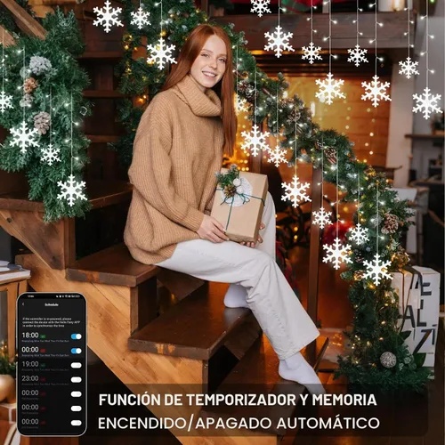 Vista 5 de Luces inteligentes de carámbano de copo de nieve de Navidad, 16.4 pies, 192 LED, 16 gotas, control remoto con aplicación enchufable en 16 millones