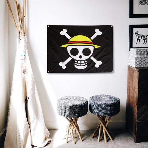 Vista 3 de GE Animation GE-6468 - Bandera de pirata con sombrero de paja de Luffy de One Piece, diseño multicolor, 31 pulgadas