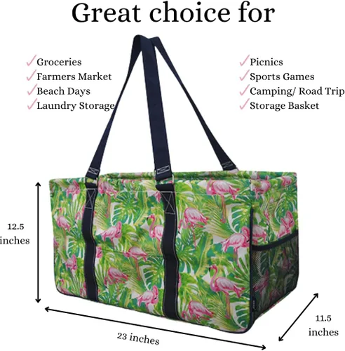 Vista 460 de NGIL Bolsa de comestibles reutilizable extra grande plegable de gran tamaño para comestibles, almacenamiento, picnic, playa, Estampado