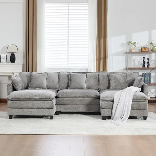 Vista 216 de Sofá seccional modular verde de 111.5", sofás seccionales grandes de 3 plazas para sala de estar, sofá nube oversized de tela chenille con otomana