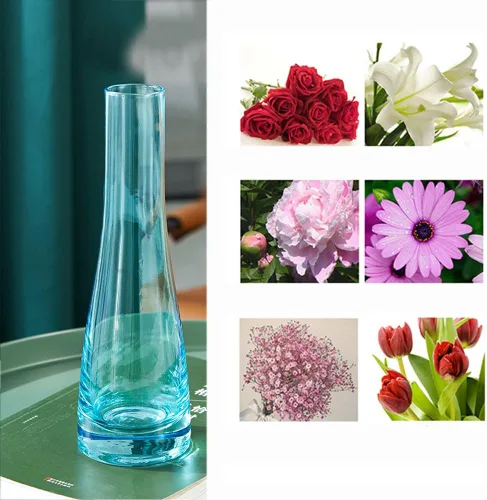 Vista 9 de Jarrones de cristal hechos a mano, florero de flores transparentes, jarrones de tallo único, botellas decorativas, centro de mesa para decoración