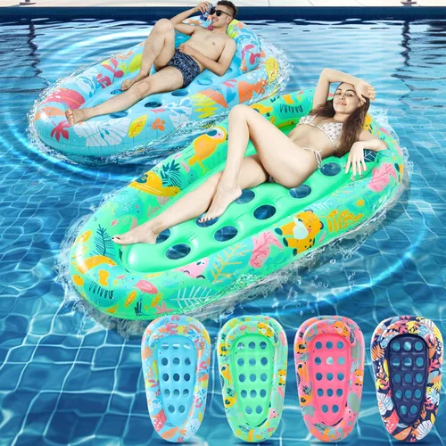 Vista 7 de Paquete de 2 flotadores de piscina para adultos, 72 x 42 pulgadas, tamaño ultra con reposacabezas, agujeros de enfriamiento, tapetes gigantes