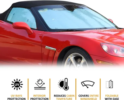 Vista 2 de Parasol para parabrisas de automóvil, parasol completo para Chevrolet Corvette C6 2005-2013, protector de visera contra rayos UV