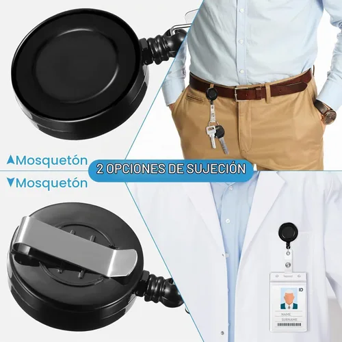 Vista 5 de Zonon 3 clips retráctiles para tarjetas de identificación con clip de cinturón de metal para colgar tarjetas, llaveros, soportes para tarjetas