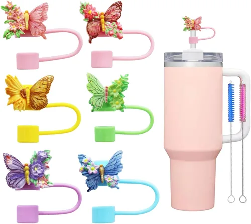 Vista 7 de 8Pcs Cute 10mm Animal Straw Covers Cap for Stanley Cup,Silicone Straw Toppers Compatible with Stanley 30&40 Oz Tumblers with Handle, Dust-Proof