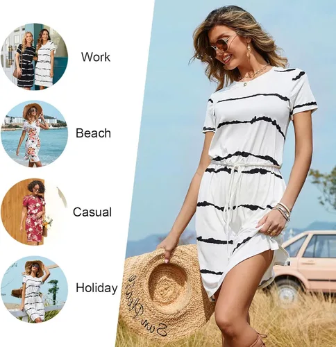 Vista 5 de Anydoll 2023 - Vestido de verano para mujer, estilo casual, manga corta, con bolsillos