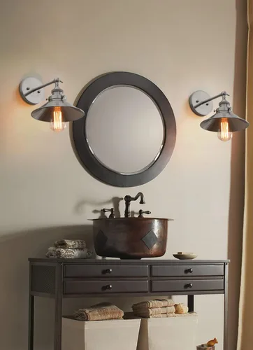 Vista 3 de PERMO - Iluminación de pared industrial vintage en metal, apliques de pared en níquel cepillado, lámpara de pared ajustable de 180 grados