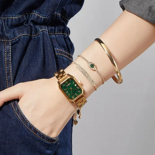 Vista 3 de TIME100 Reloj de pulsera rectangular para mujer, reloj de pulsera con detalles de cristal premium W50889L