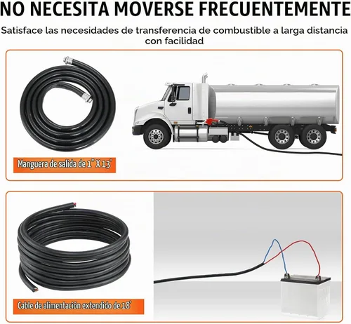 Vista 5 de VEVOR Bomba de transferencia de combustible, 12 V CC 20 GPM 1/4 HP, bomba extractora de gasolina con boquilla automática, manguera de descarga