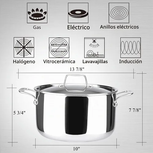 Vista 5 de Duxtop Olla de acero inoxidable de tres capas con tapa, 6.5 cuartos