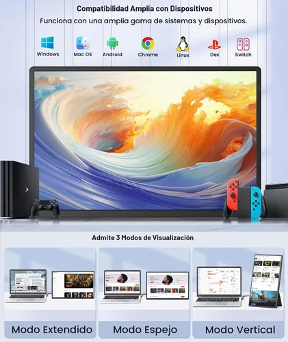 Vista 8 de Extensor de pantalla para portátil de 16", monitor portátil IPS Negro