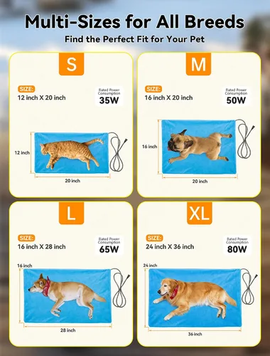 Vista 8 de Almohadilla térmica para mascotas al aire libre para perros y gatos, cama calefactada impermeable para perros y gatos de varios tamaños para Azul