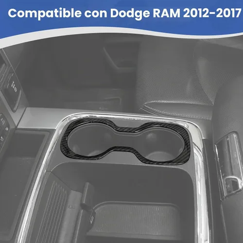 Vista 5 de RT-TCZ para RAM Cubierta de Soporte de Tazas de Consola Central Marco de Cubierta para Dodge RAM 2012-2017 Negro Fibra de Carbono ABS Accesorios