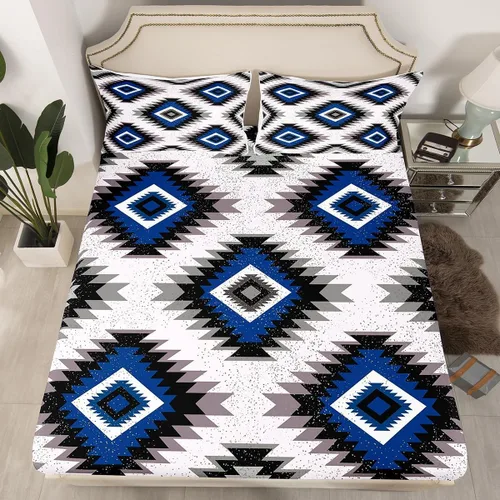 Vista 24 de Juego de sábanas bajeras de diseño nativo americano del suroeste para niños, niñas y adolescentes, juego de ropa de cama tribal para niños, niñas
